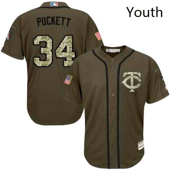 Youth Majestic Minnesota Twins 34 Kirby Puckett Authentic Green Salute to Service MLB Jersey